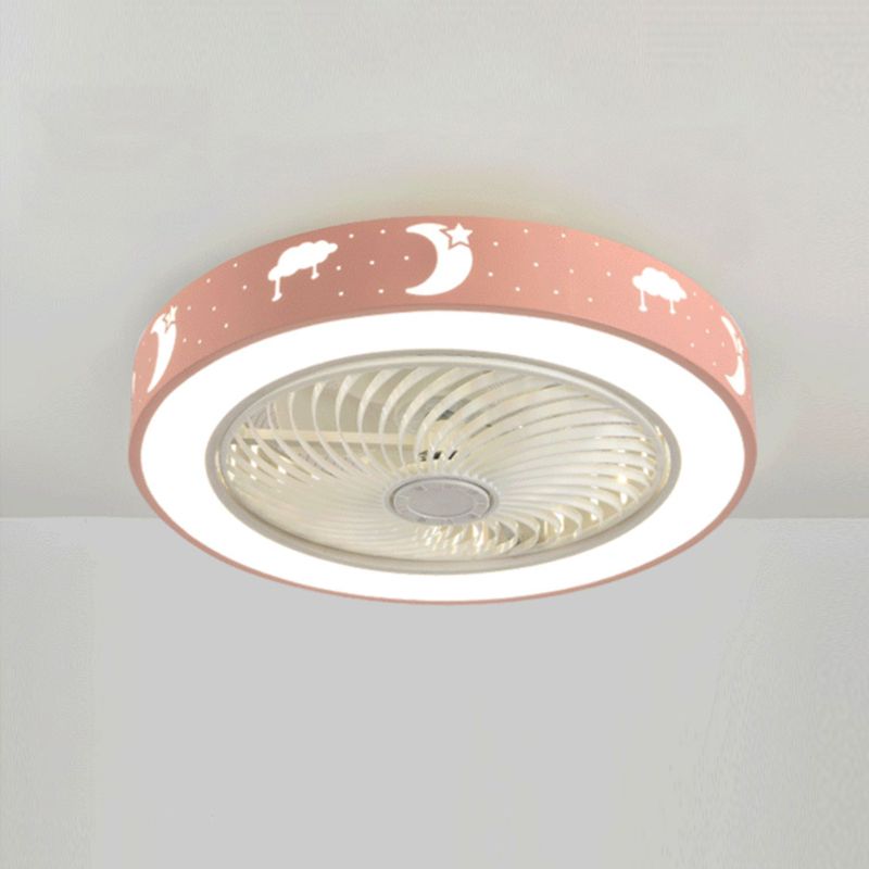 Lámpara de ventilador en forma de tambor rosa caricatura led metal semi flush luz para habitación infantil