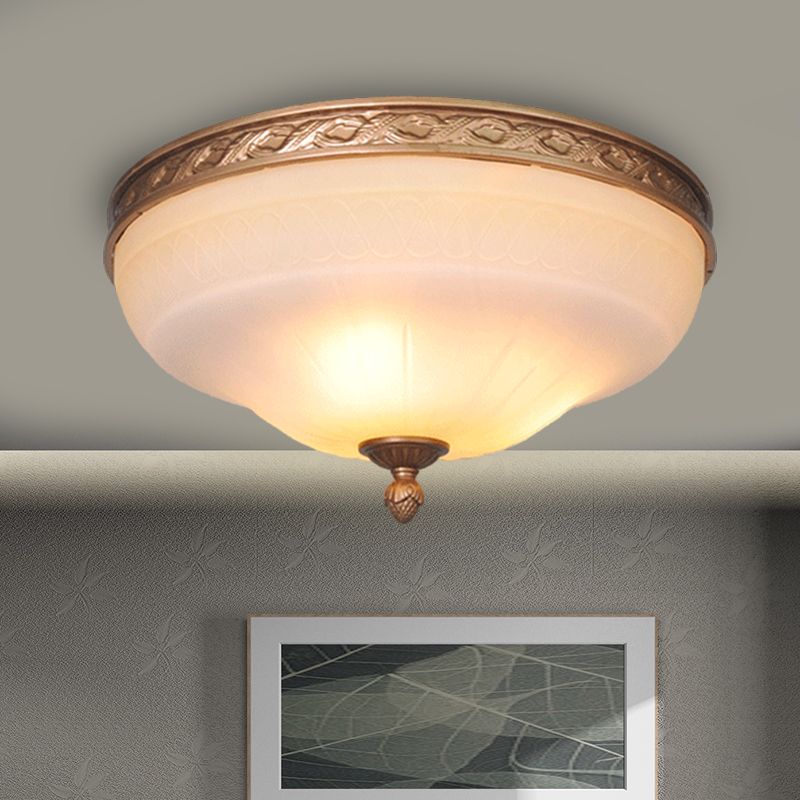 Amber Glass Ivory Ceiling Lamp Curved Dome 14.5"/16.5"/20" Wide LED Vintage Flush Mount Fixture