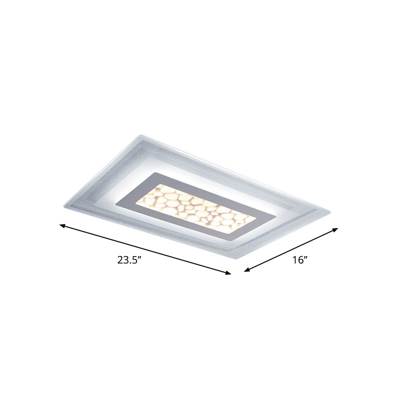 Lámpara de techo redonda/cuadrada/rectangular más delgada, lámpara LED empotrada pequeña/grande de acrílico minimalista para dormitorio con patrón de guijarros en blanco