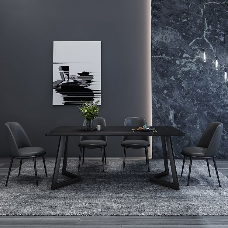 Minimalist Sintered Stone Dining Room Set with Black Base Formal Dining Table Furniture