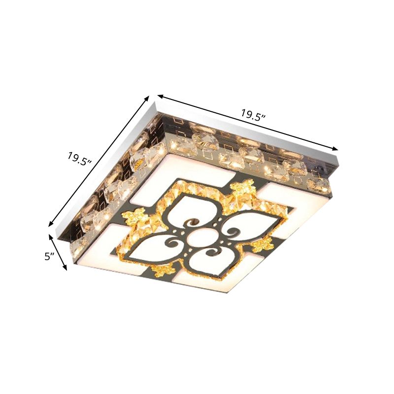 Square Clear Crystal Blocks Flush Light Contemporary Drawing Room LED Ceiling Lighting in Nickel