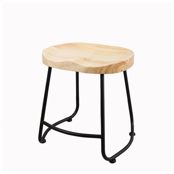 Modern Backless Armless Counter Stool Iron Cashier Bar Stool with Wooden Seat and Pedal