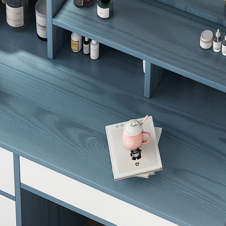 Wooden Vanity with Drawers and Shelves Vanity Makeup Table with Mirror