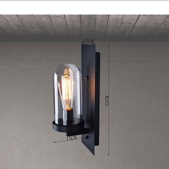 Industrial Metal Wall Mount Light 1 Head Bar Lamp with Glass Shade for Bedroom Living Room