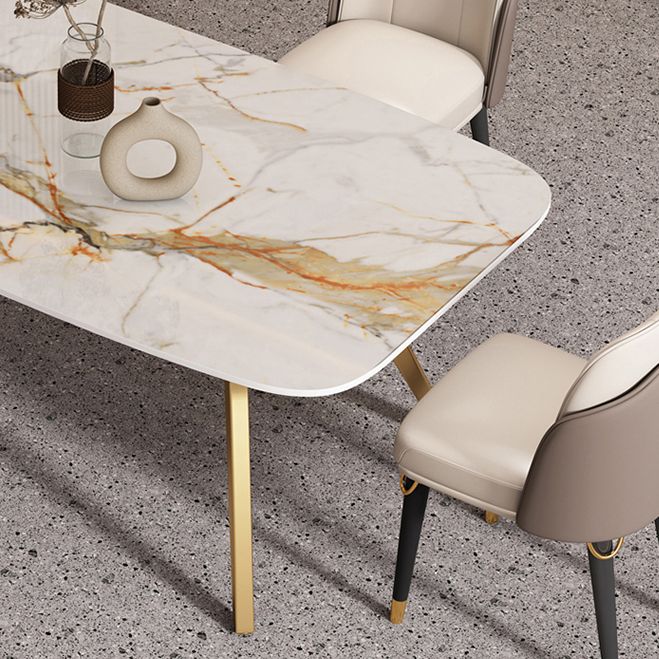 Sintered Stone Top Dining Table Rectangle Table with Metal Gold Base and 4 Legs