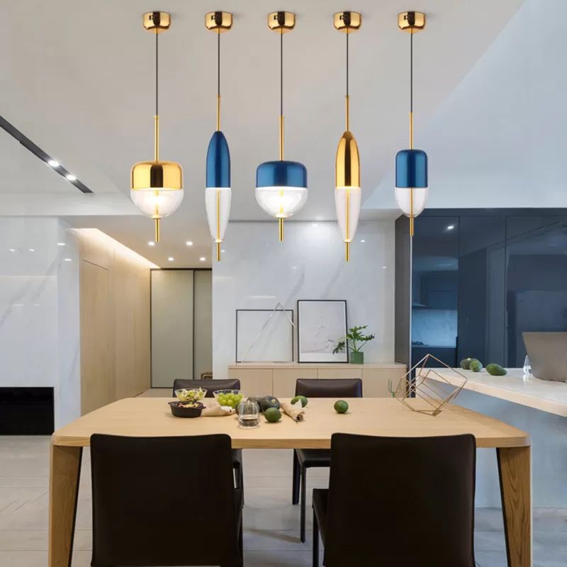Blue Jar Hanging Pendant Postmodern 1-Light Aluminum Ceiling Light with Bottom Clear Glass Shade