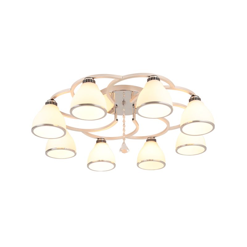 Silbermetall Semi Flush Lampe Moderne mehrköpfige Deckenbeleuchtung mit Glockenglasschatten