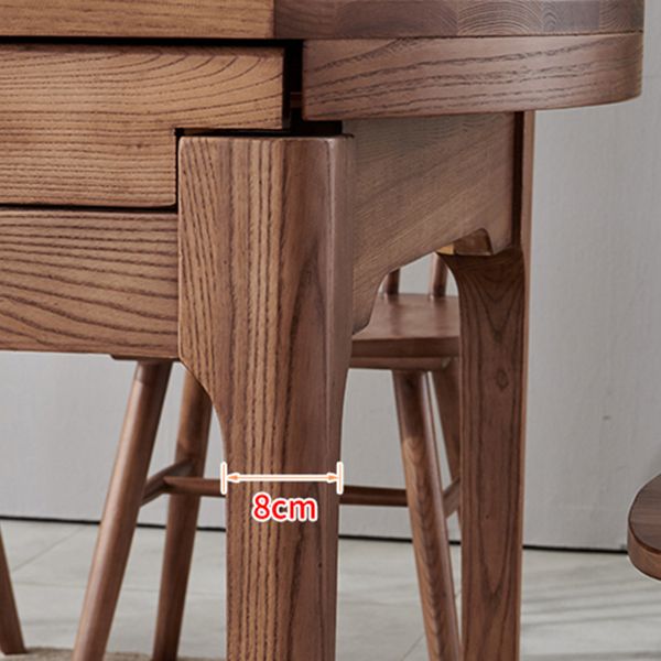 Modern Style Brown Dining Table Round Solid Wood Dining Table with 4 Legs for Living Room
