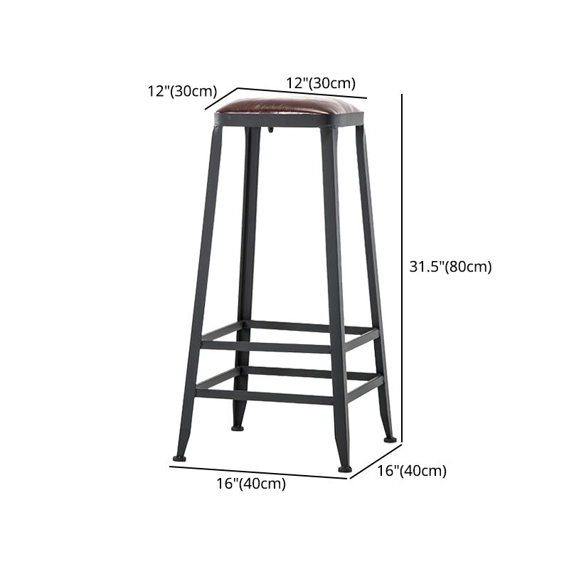 Industrial Armless Counter Stool Iron Cafe Bar Stool with Leather Cushion and Pedal