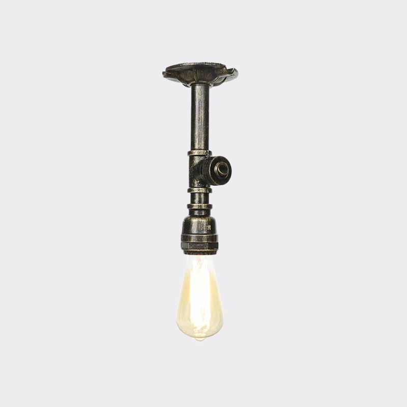 Tubo di acqua leggera semi-flush di bronzo in bronzo 1 lampadina 1 illuminazione a montaggio a filo anticato