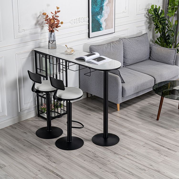 Glam White Marble Counter Table with Specialty Table Top Double Pedestal Table - 42" H