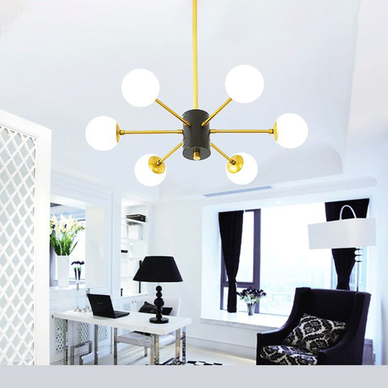 Golden Bedroom Molecular Shape Chandelier Milk White Glass Orb Nordic Simplicity Suspension Lighting Fixture