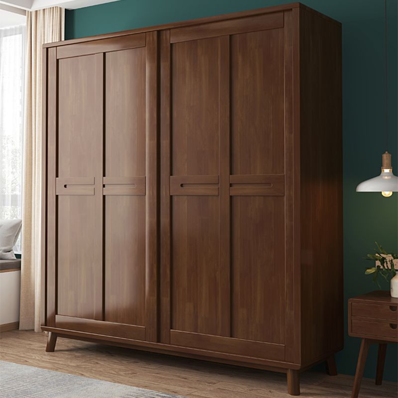 Traditional Rubberwood Solid Wood Frame Wardrobe Freestanding Wardrobe with Legs