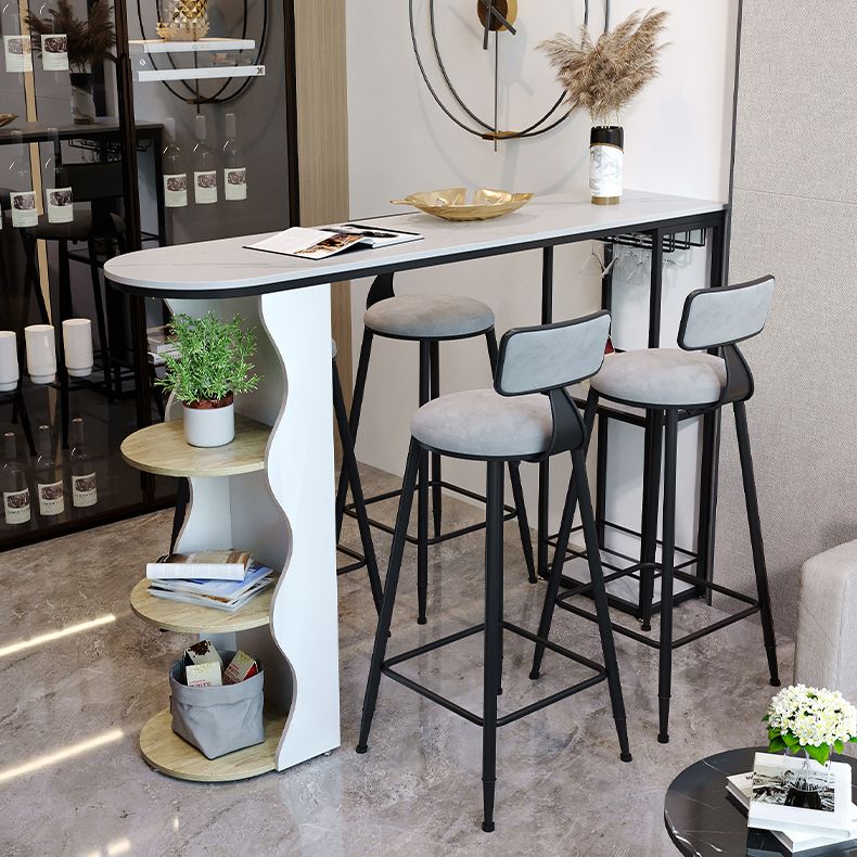 Modern 1/5 Pieces Bar Table Set Stone Counter Table with High Stools for Living Room
