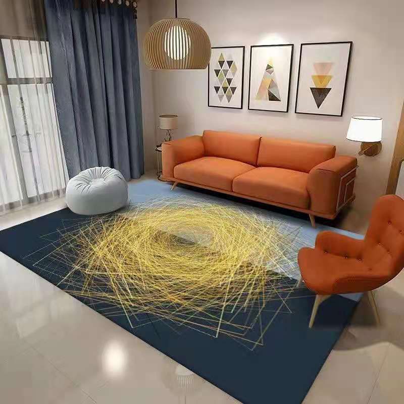 Black Modern Rug Polyester Wave Point Rug Non-Slip Backing Rug for Living Room