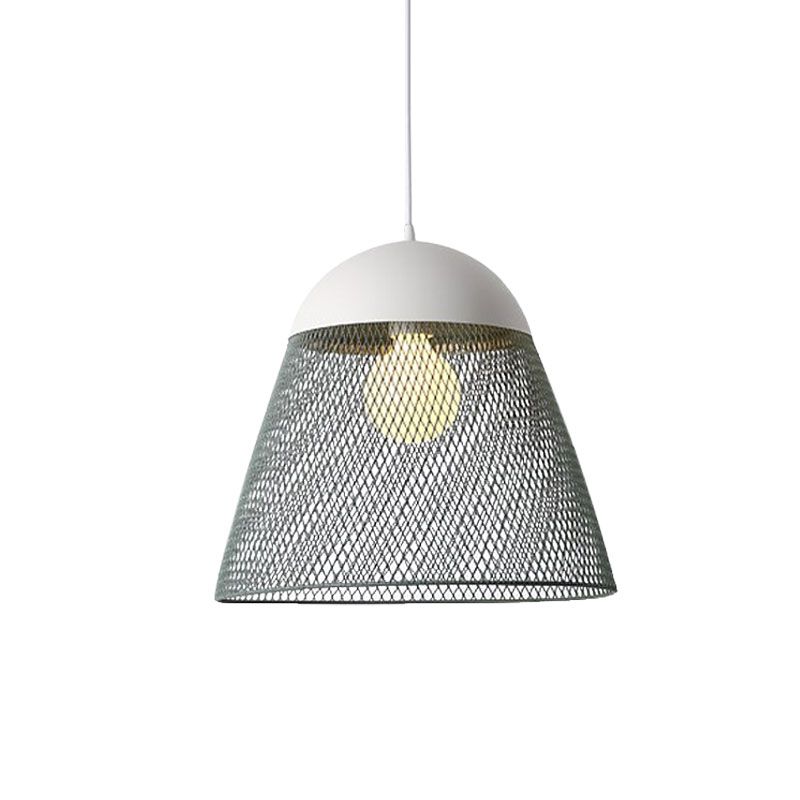 1 Bulb Wire Mesh Pendant Lamp with Dome Shade Metallic Nordic Living Room Suspended Light in Blue/Green/Orange