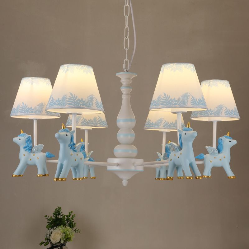 Childrens Unicorn Chandelier Lighting Resin Nursery Pendant Light with Empire Shade