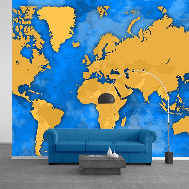 Illustration Stain Resistant Mural Wallpaper World Map Living Room Wall Mural