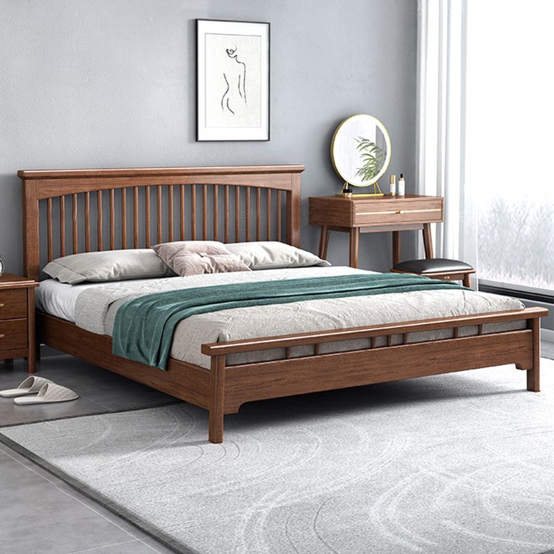 Traditional Open-Frame Bed Solid Wood Solid Color Slat Bed with Headboard