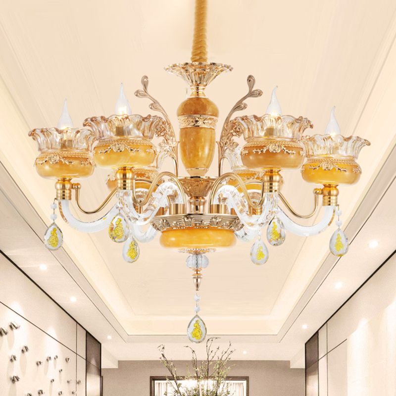 Modern Flower Shaped Chandelier Lighting Fixture Clear Crystal 6/8 Lights Bedroom Drop Pendant