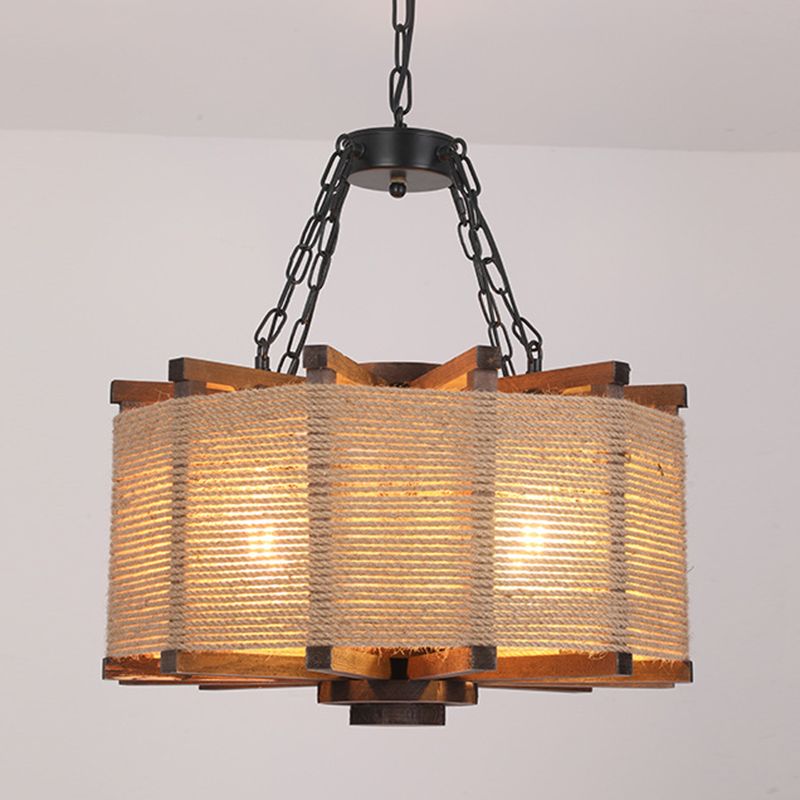 Industrial Hanging Pendant Retro Wood Light Hotel Foyer Light