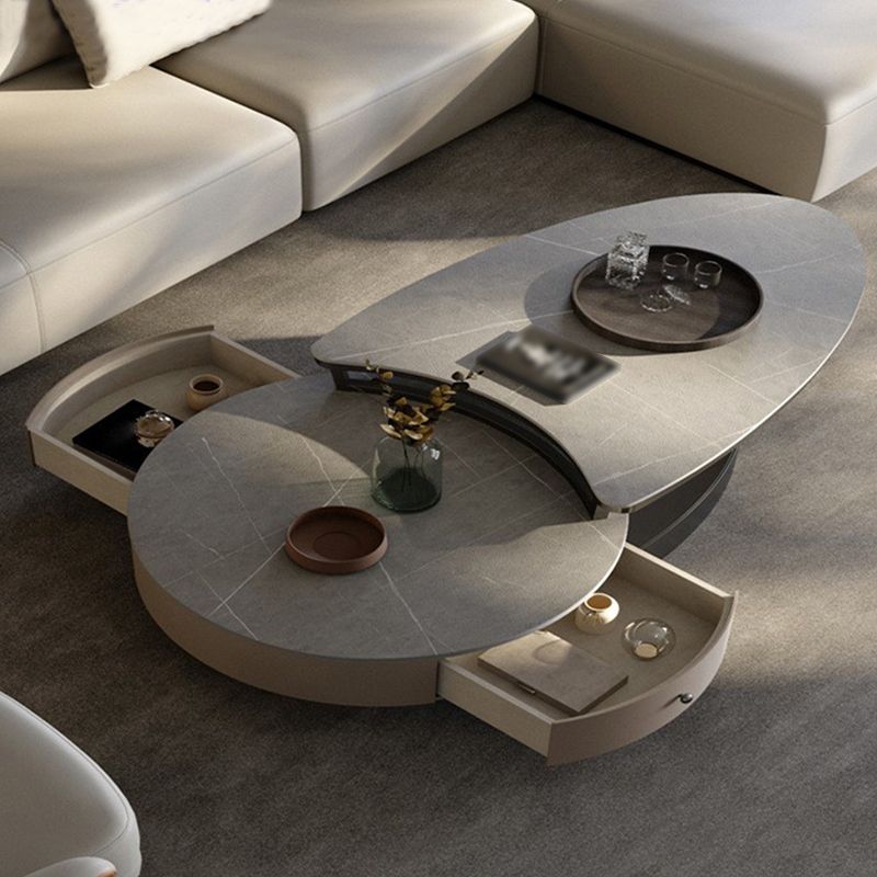 Slate Nesting Coffee Table Set Pedestal Coffee Table with 2 Drawers
