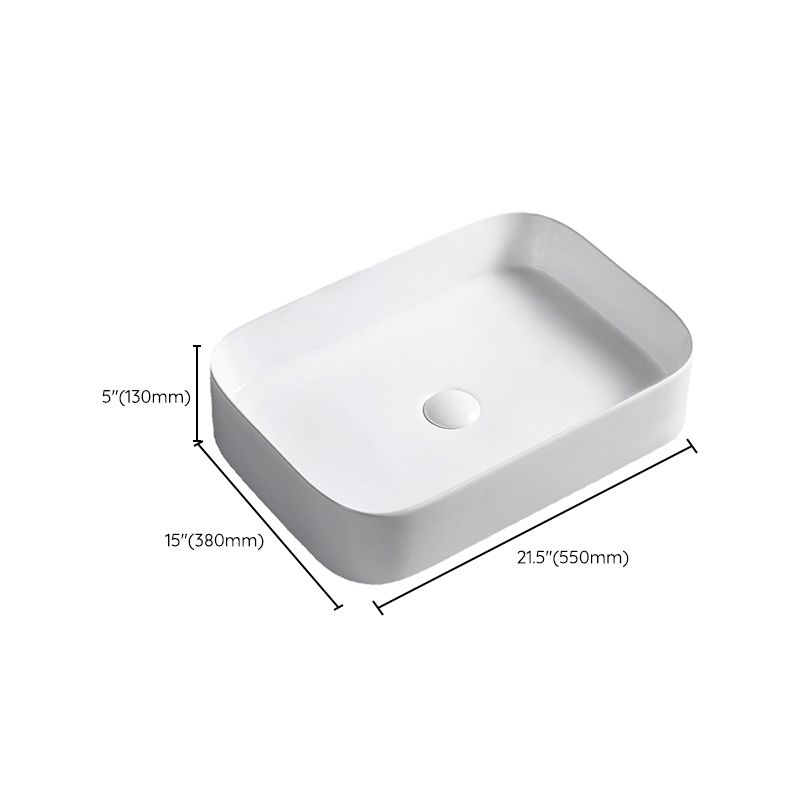 Modern Bathroom Sink Rectangular Porcelain with Pop-Up Drain Vessel Lavatory Sink