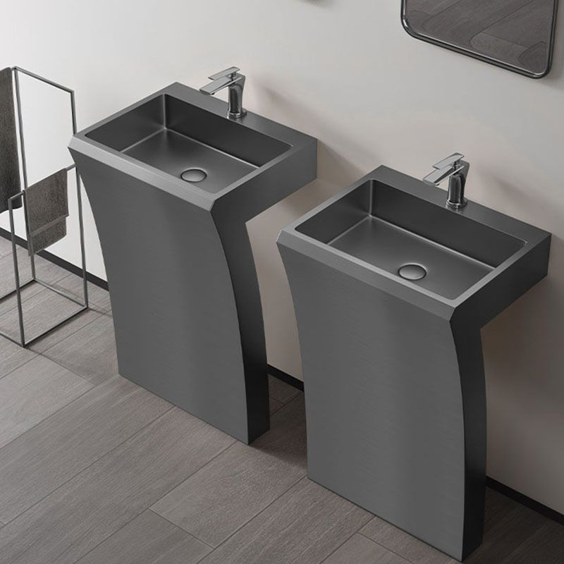 Contemporary Bathroom Sink with Pop-Up Drain Rectangular Metal Pedestal Sink