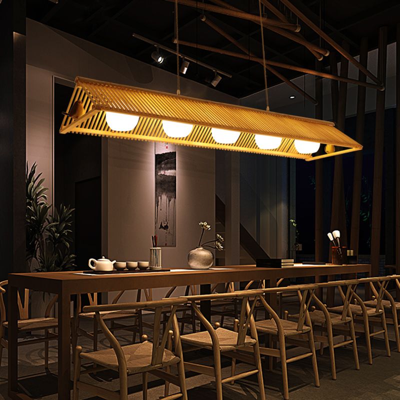 Triangle Island Pendant Asian Wood Pendant Lighting in Natural Wood