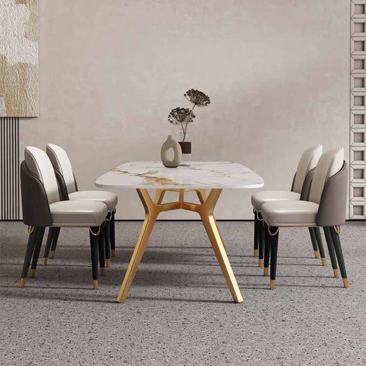 Sintered Stone Top Dining Table Rectangle Table with Metal Gold Base and 4 Legs