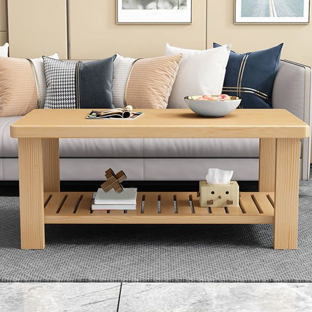 17.7" H Modern Rectangle Wood Coffee Table 4 Legs Cocktail Table with Shelf
