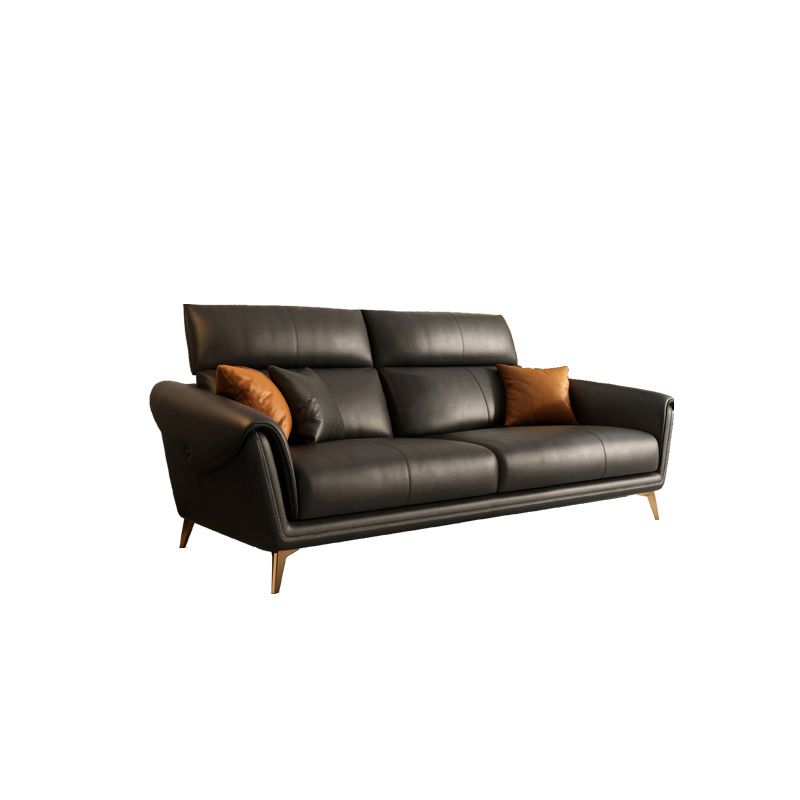 Contemporary Black Sewn Pillow Back Sloped Arm for Living Room Sofa