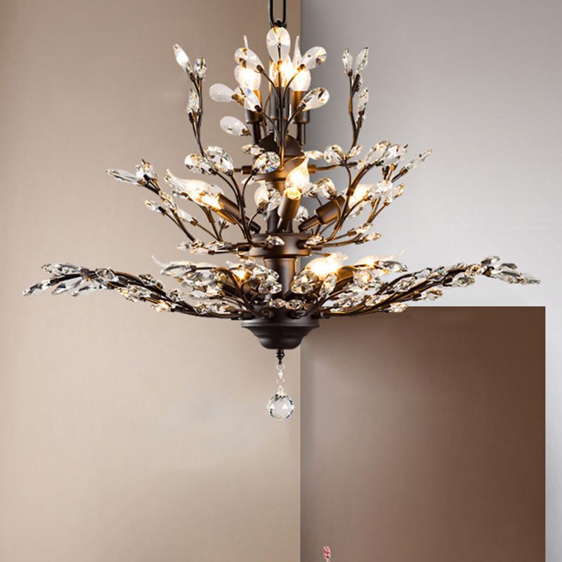 Tiered Branch Crystal Chandelier Lighting Rustic Restaurant Hanging Ceiling Light
