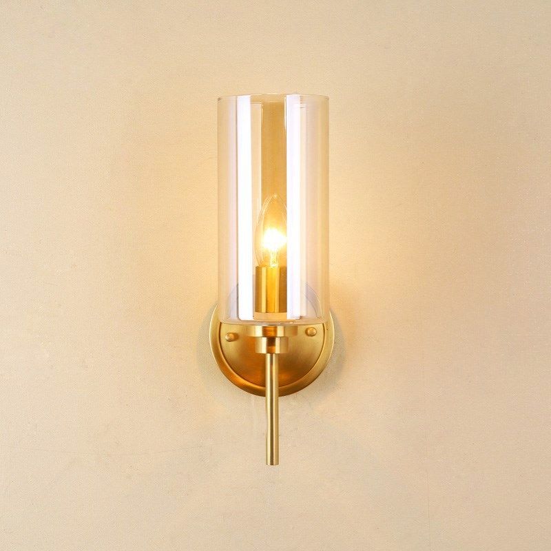 Colonial Cylinder Wall Mount Light Single Bulb Clear Glass Wall Lighting Fixture in Brass