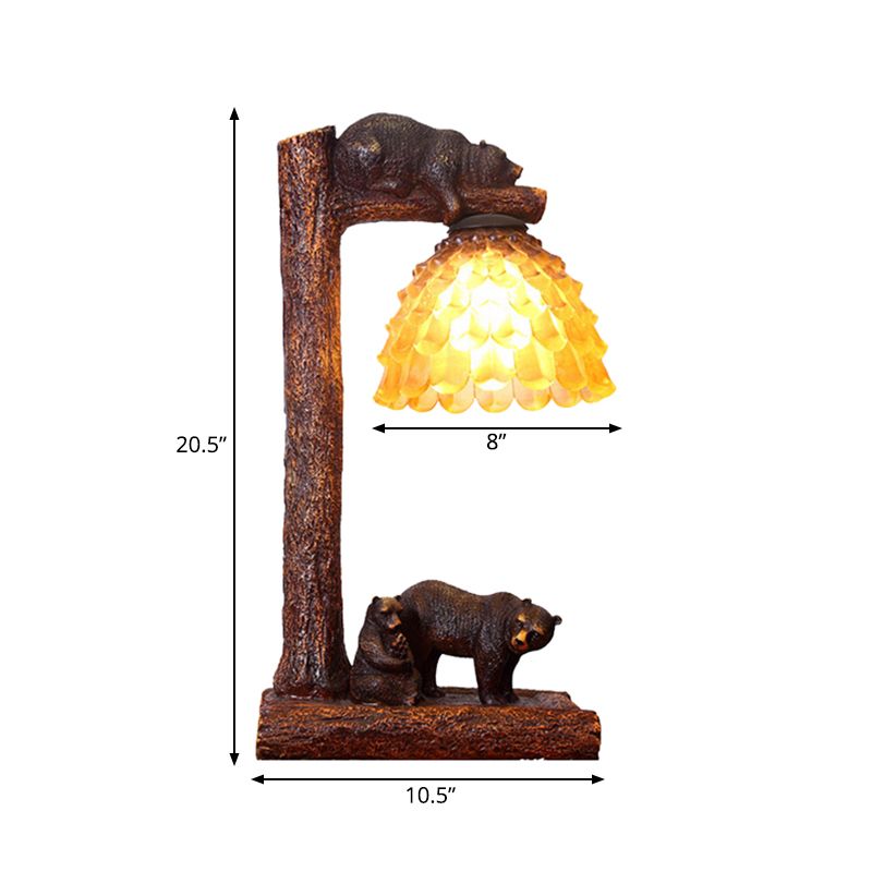Bruine Pinecone Tafel Licht Classic Amber Glass 1 Lichte slaapkamer Taaklamp met beer