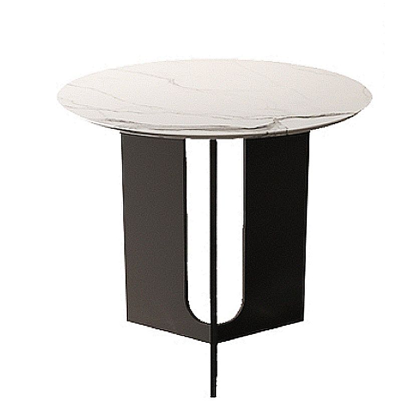 Contemporary Stone Top End Table Stainless Steel Pedestal Sofa Side Table