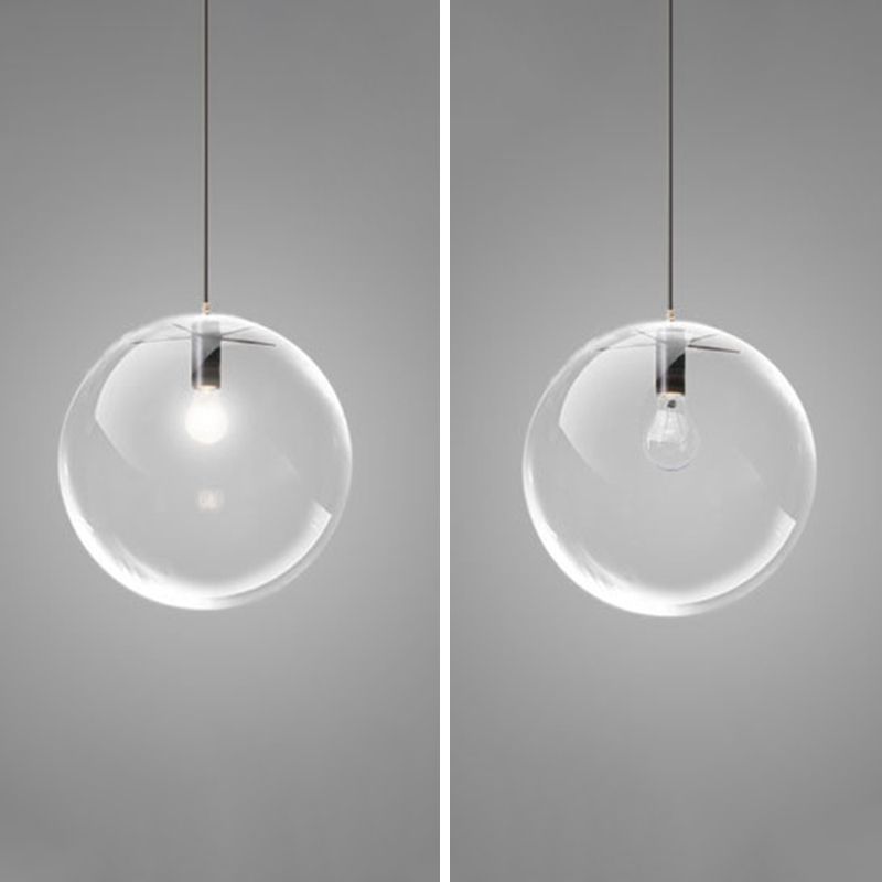 Transparent Glass Ball Suspension Light with Metallic Lamp Holder Modern Simplicity Single Light Hanging Pendant for Bedroom