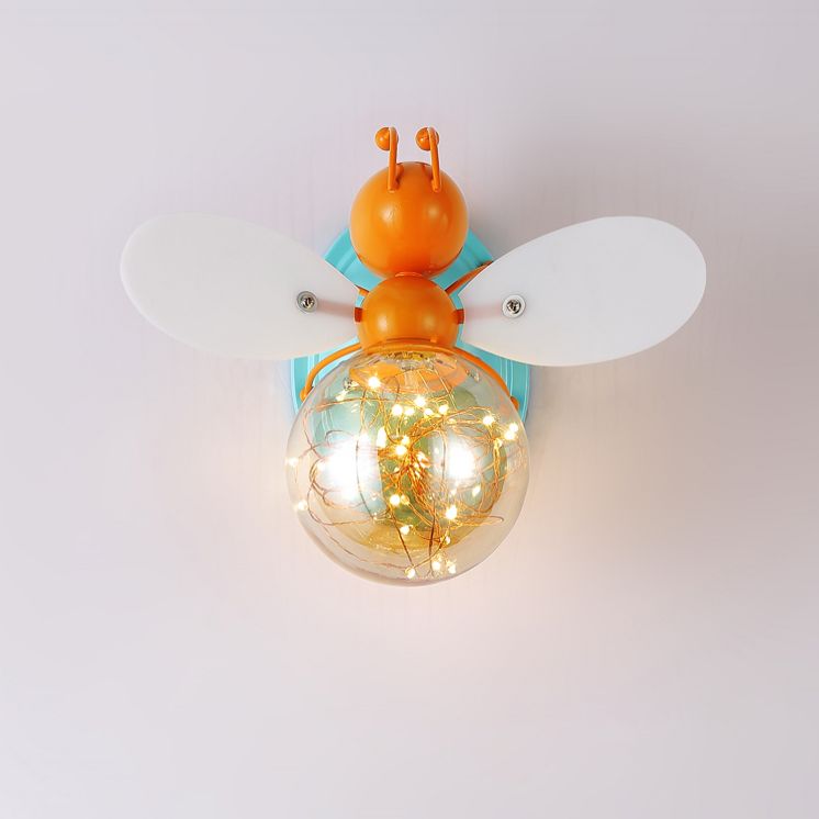 Creative Cartoon Style Bee Shaped Wall Sconce Glass 1 Light Sconces for Bedroom