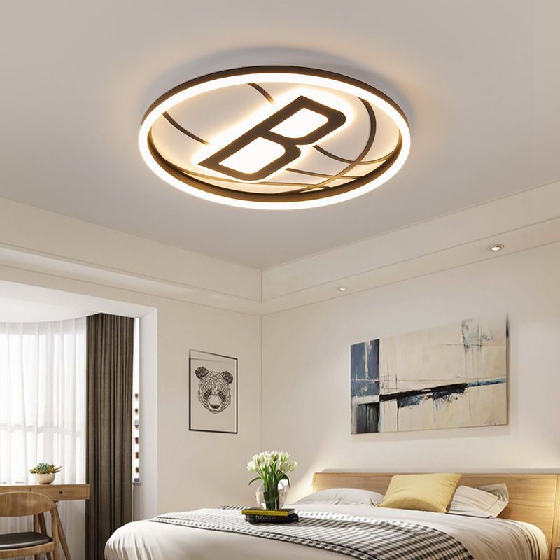 Black and White Basketball Flush Lamp Kids Acrylic LED Ceiling Light for Boys Bedroom