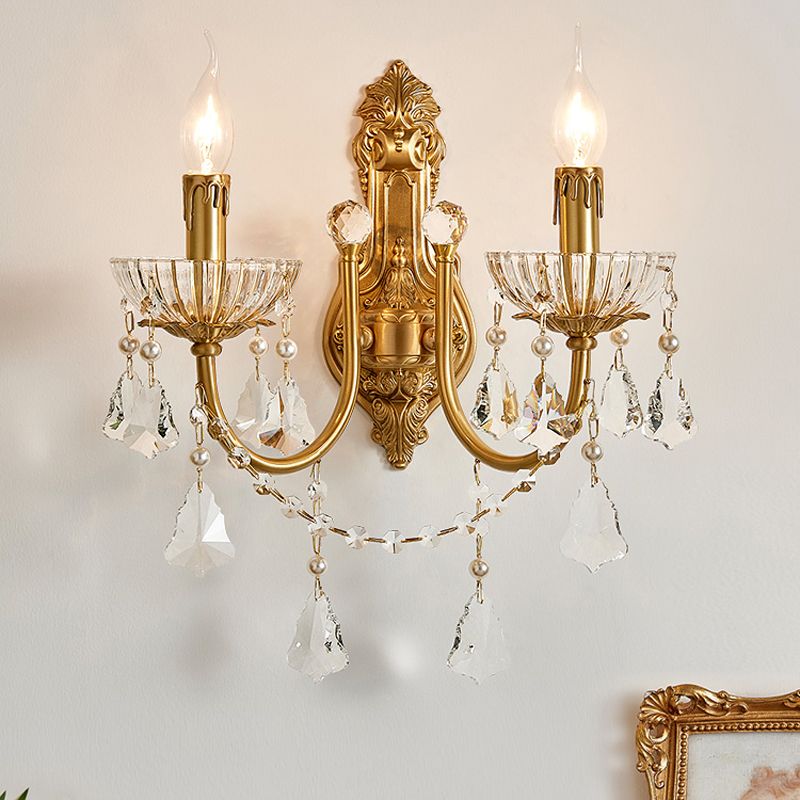 Candle Shape Crystal Wall Lighting Modern Style Multi Lights Wall Mounted Light in Gold
