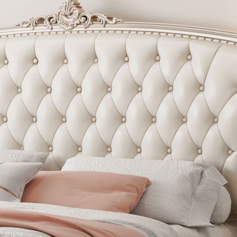 Victorian White Panel Bed Upholstered Headboard Bed with Custom Gold Legs