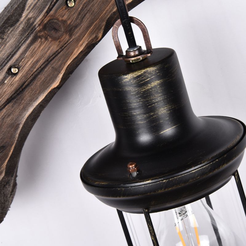 Lanterne à chambre à coucher Mur Light Wood 1 Light Light Industrial Aged Bronze Wall Lampy With With Tool Back Plate