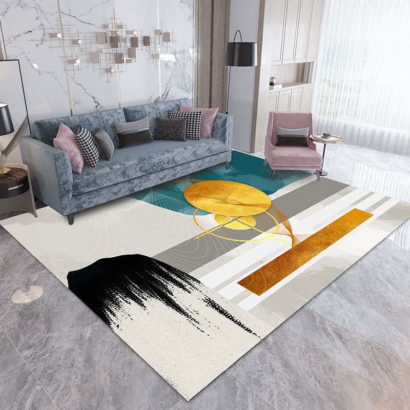 White Modern Rug Geometric Polyester Rug Washable Rug for Home Decor