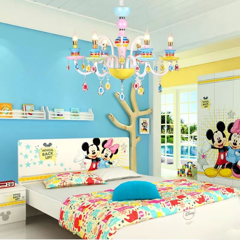 Modern Candle Chandelier Glass Multi-Head Colorful Pendant Light for Kindergarten