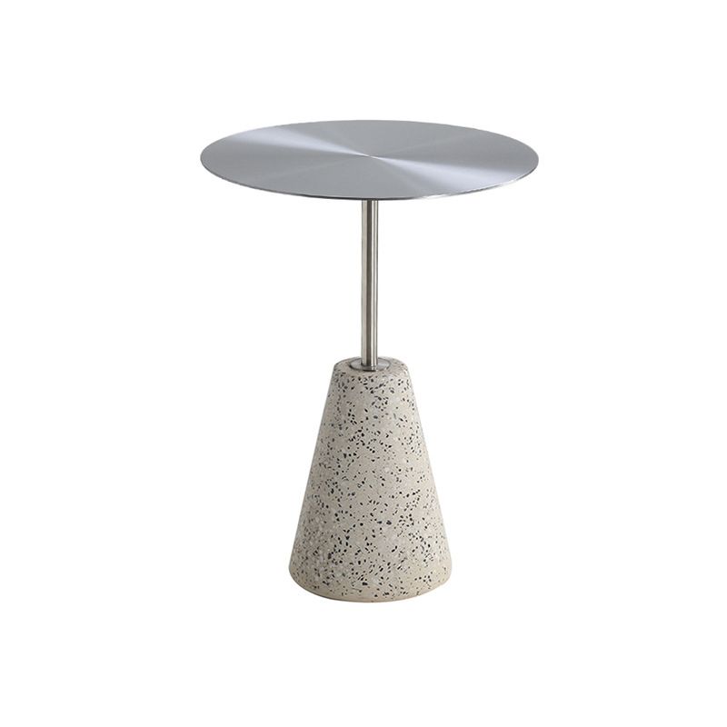 Medieval Modern Style Round Metal Table and Stone Pedestal Base Side Table