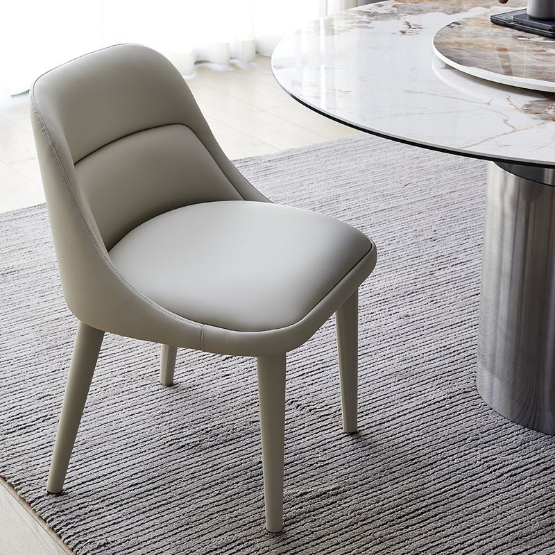 Modern Arm Chair Faux Leather Solid Back Dining Room Chair for Home