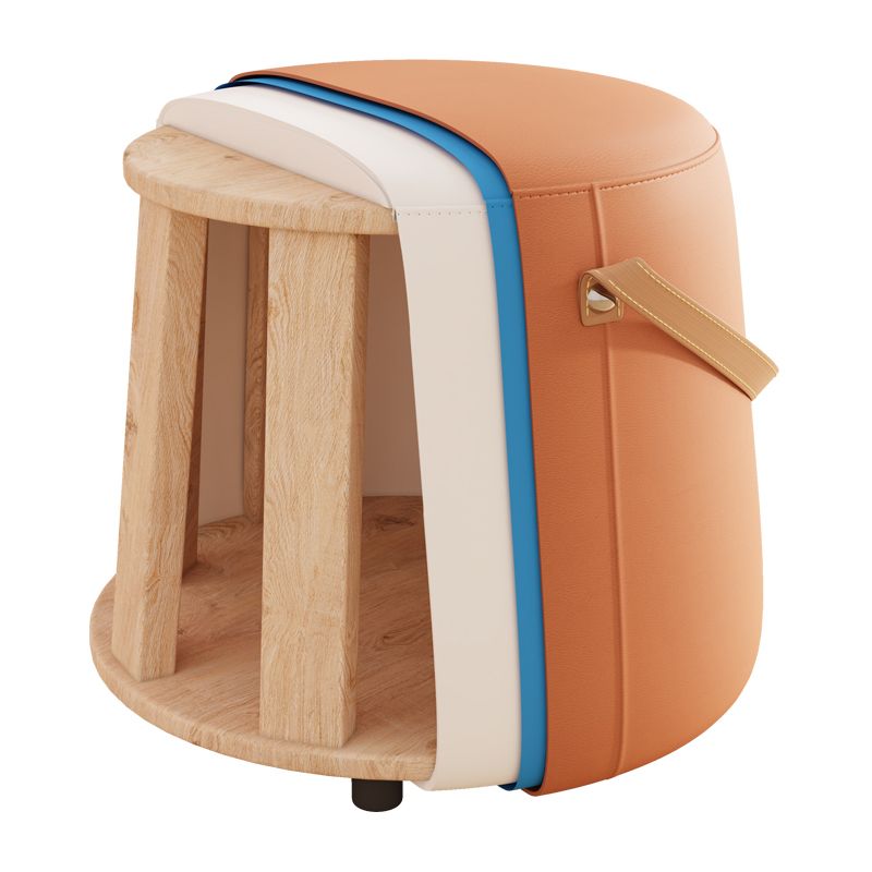 Stylish Round Ottoman Pure Color Faux Leather Water Resistant Standard Ottoman