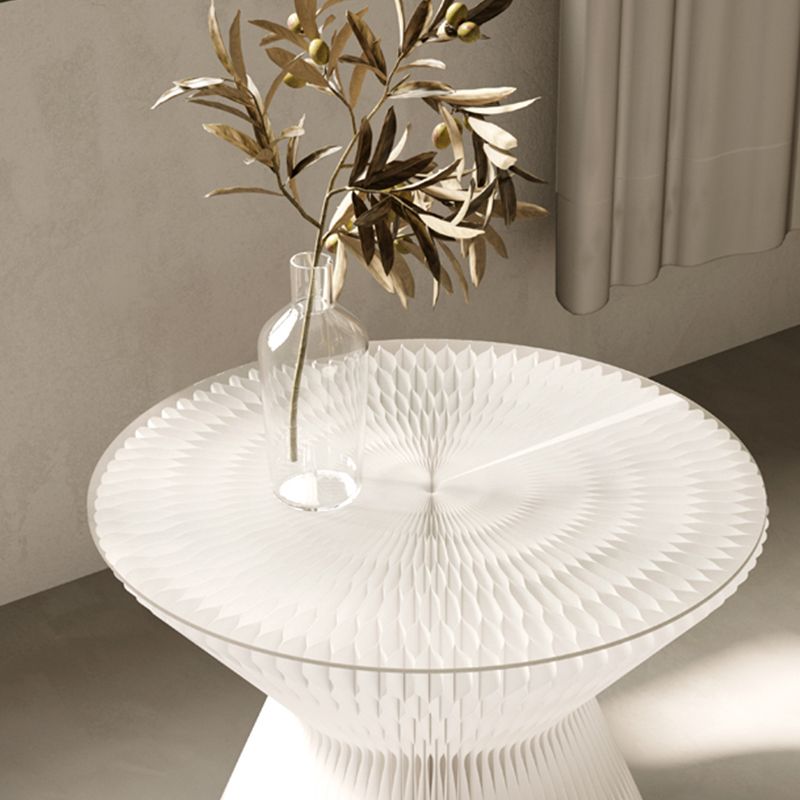 Contemporary Round Side Table, Antique Finish Top and Drum Base Side Table