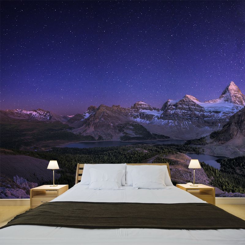 Purple Starry Night View Mural Mountain Scenery Modern Waterproof Wall Decor for Home