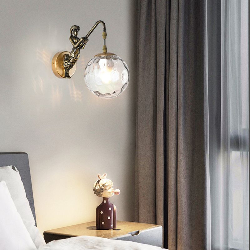 Simplicity Style Glass Orb Wall Lamp Creative Mermaid Shaped Single Bulb Metal Sconce Light for Staircase Corridor